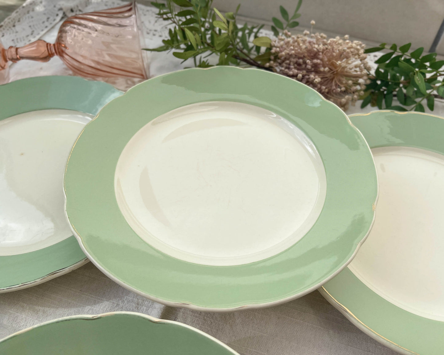 6 Assiettes porcelaine + 6 petites assiettes dépareillées vintage