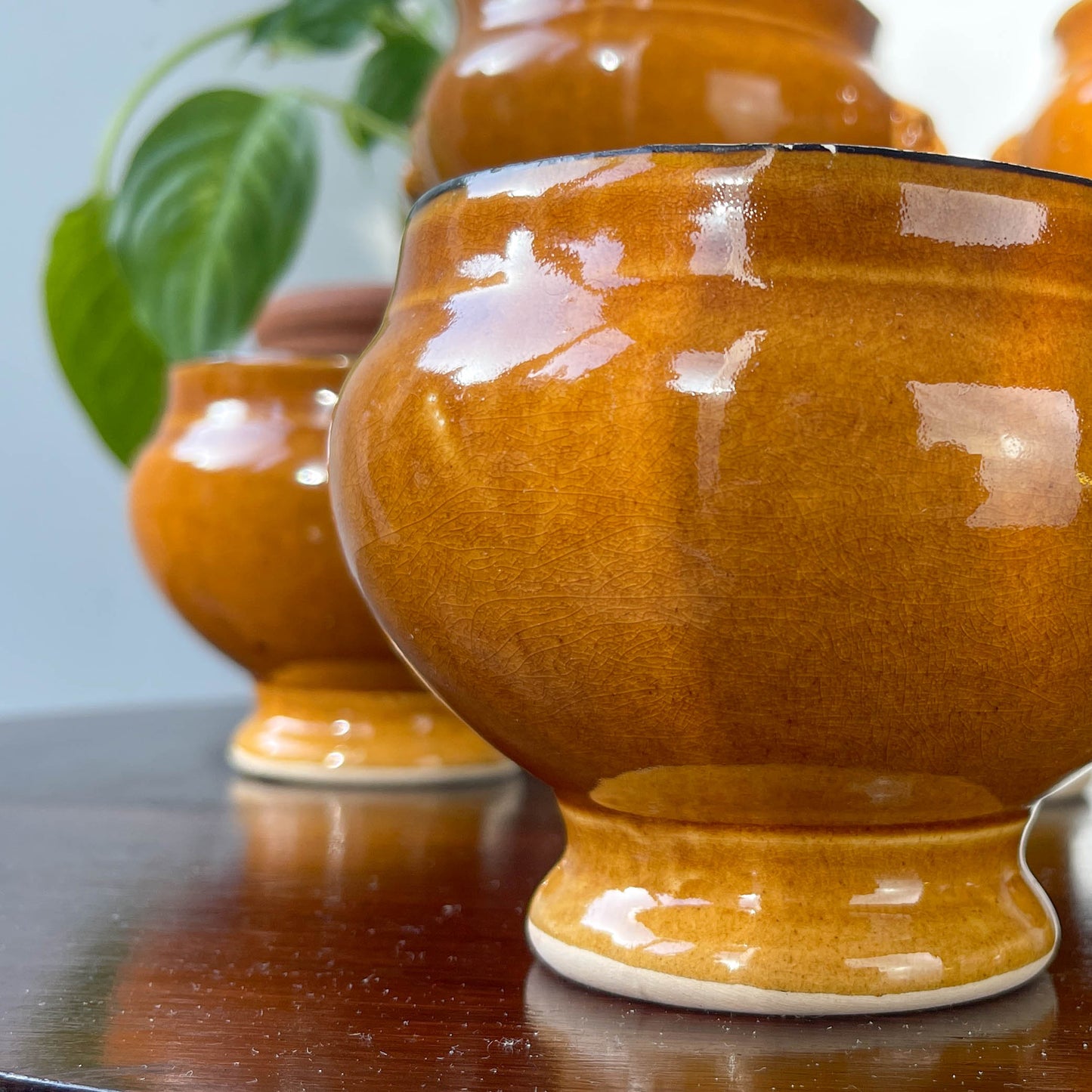 6 Ochre Glazed Stoneware Onion Soup Bowls
