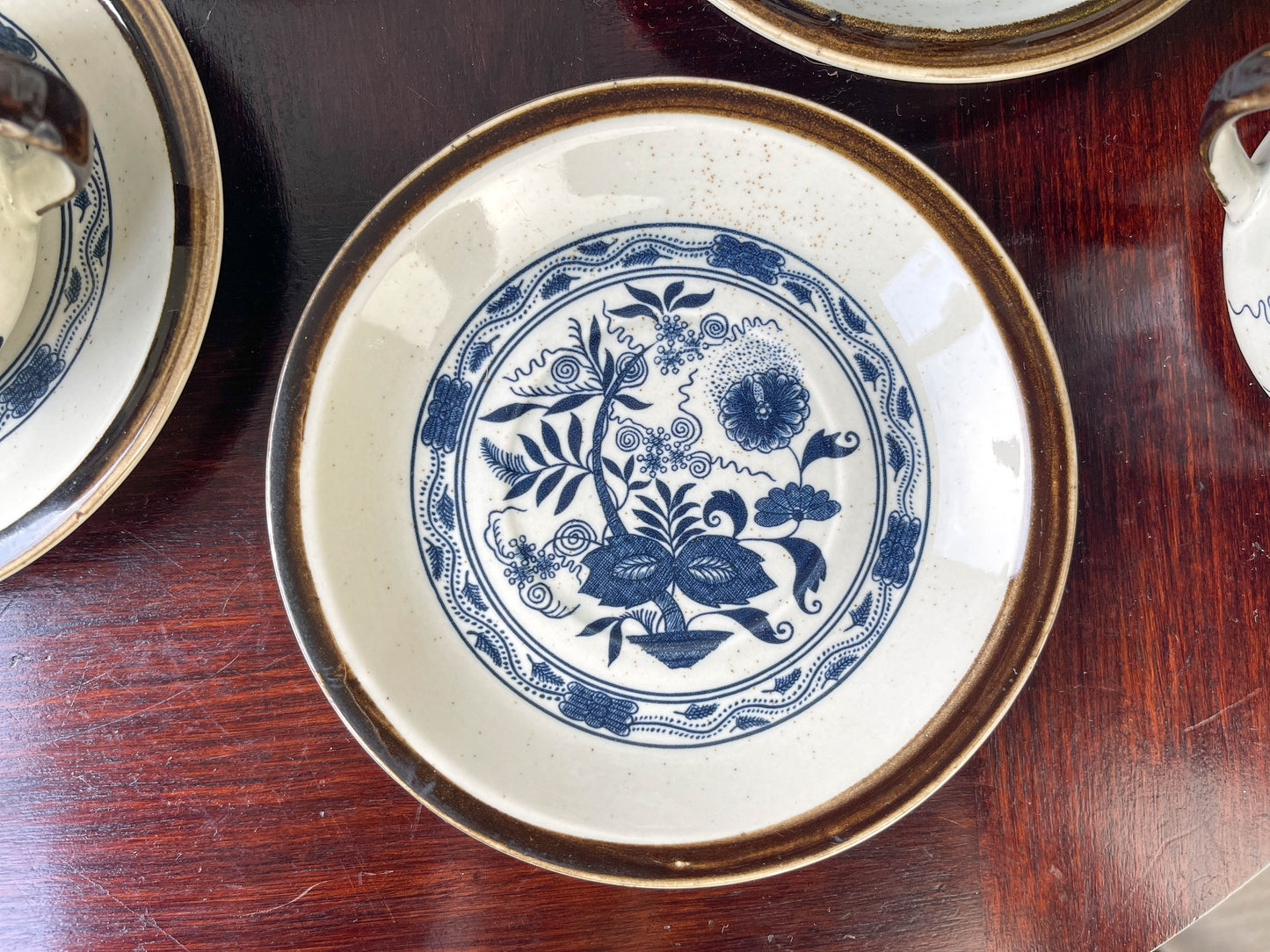Japanese stoneware tea set with Blue Danube "Blue Onion" pattern
