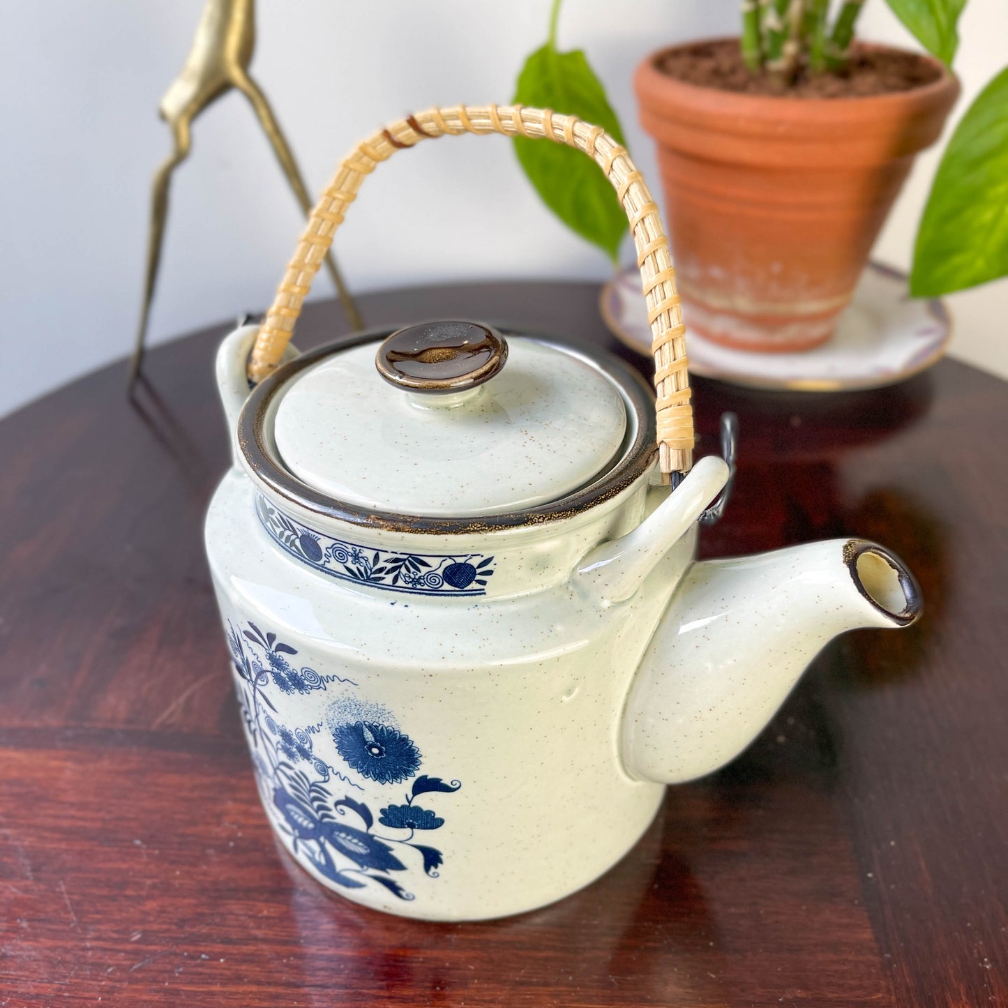 Japanese stoneware tea set with Blue Danube "Blue Onion" pattern