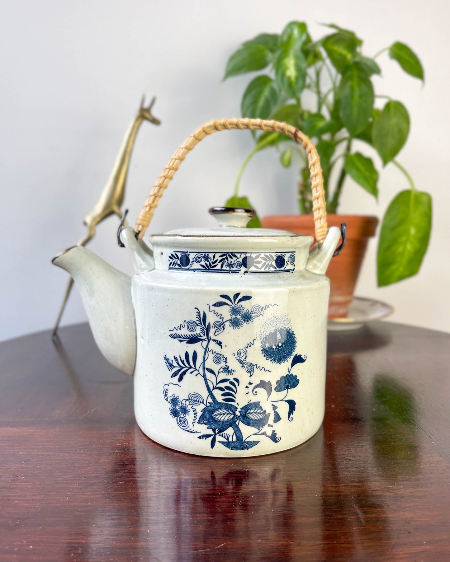 Japanese stoneware tea set with Blue Danube "Blue Onion" pattern