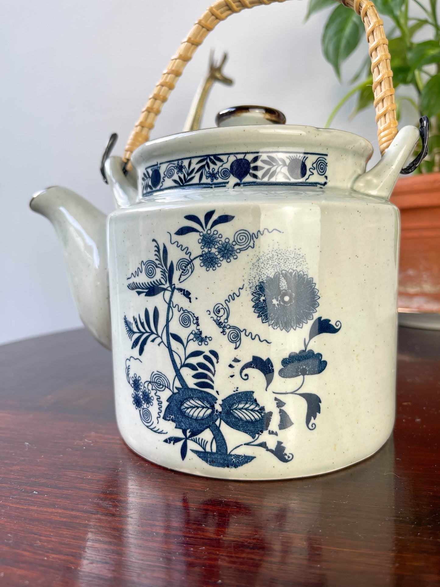 Japanese stoneware tea set with Blue Danube "Blue Onion" pattern