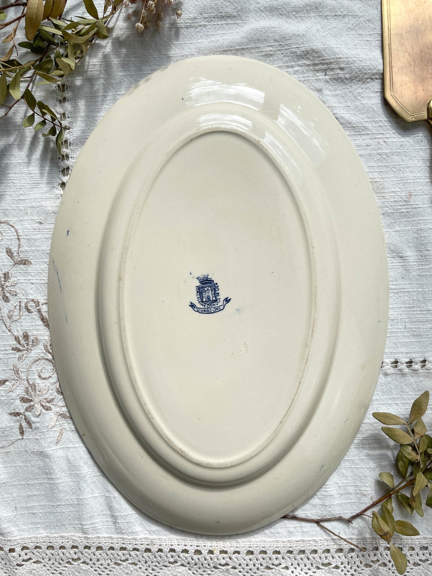 Plat oval vintage Terre de fer Gien modèle "CHARDONS" Made in France