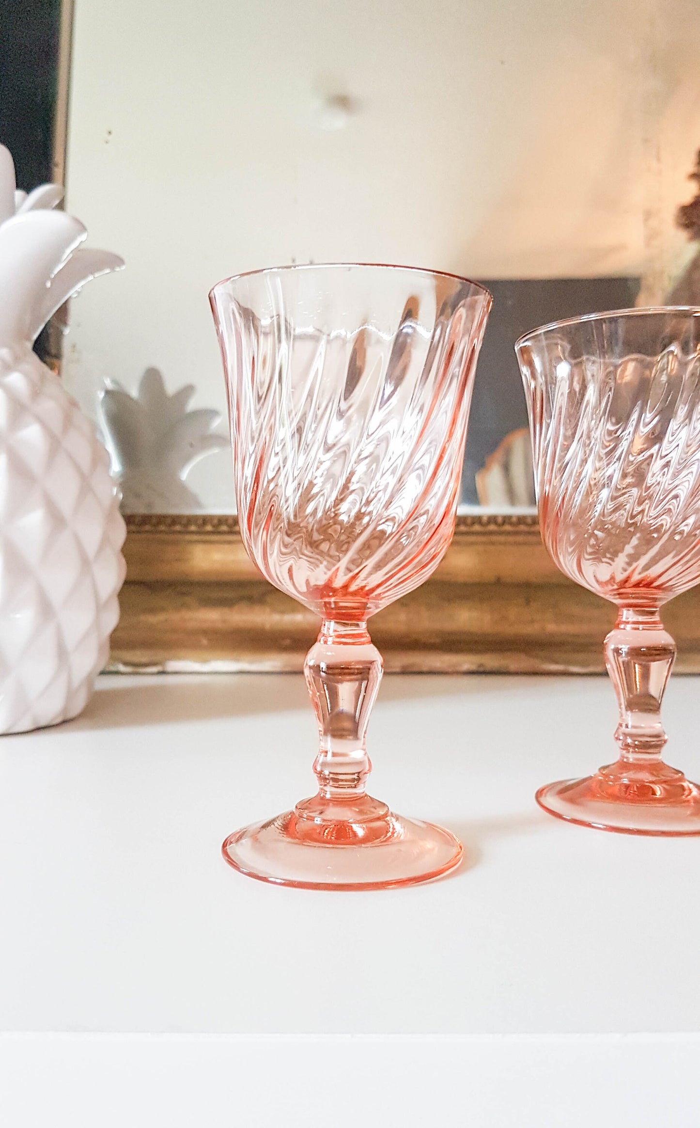 6 Verres à Vin blanc Luminarc modèle "ROSALINE" en verre dépression rose 10 cl - violn.fr