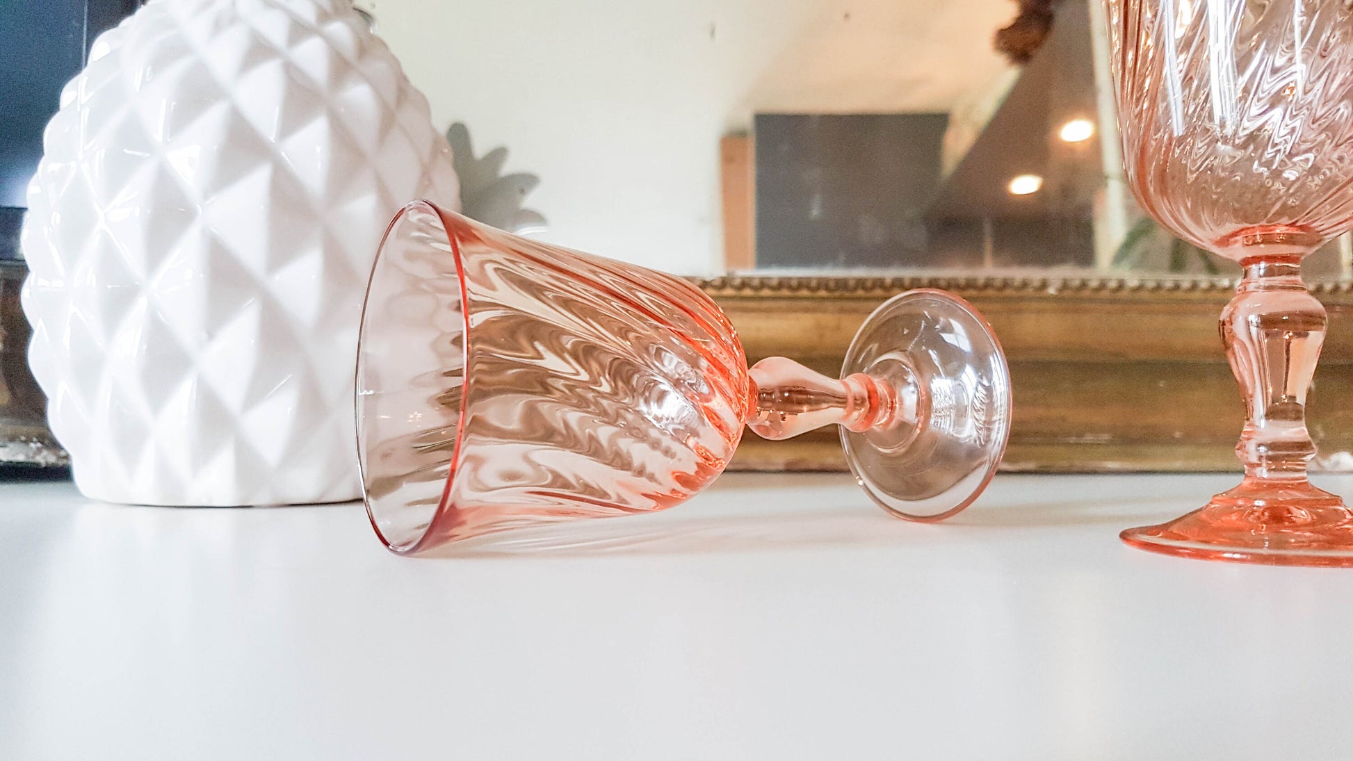 6 Verres à Vin blanc Luminarc modèle "ROSALINE" en verre dépression rose 10 cl - violn.fr