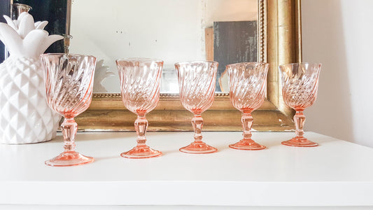 6 Verres à Vin blanc Luminarc modèle "ROSALINE" en verre dépression rose 10 cl - violn.fr