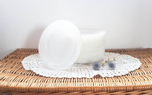 6 small white Arcopal plates made in France