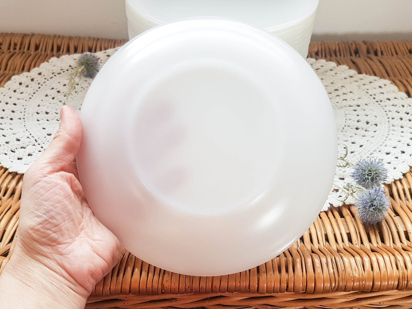 6 small white Arcopal plates made in France