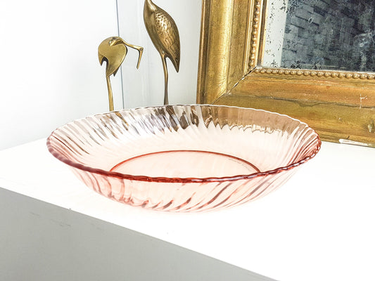 Large round Luminarc dish, ROSALINE model, in pink depression glass