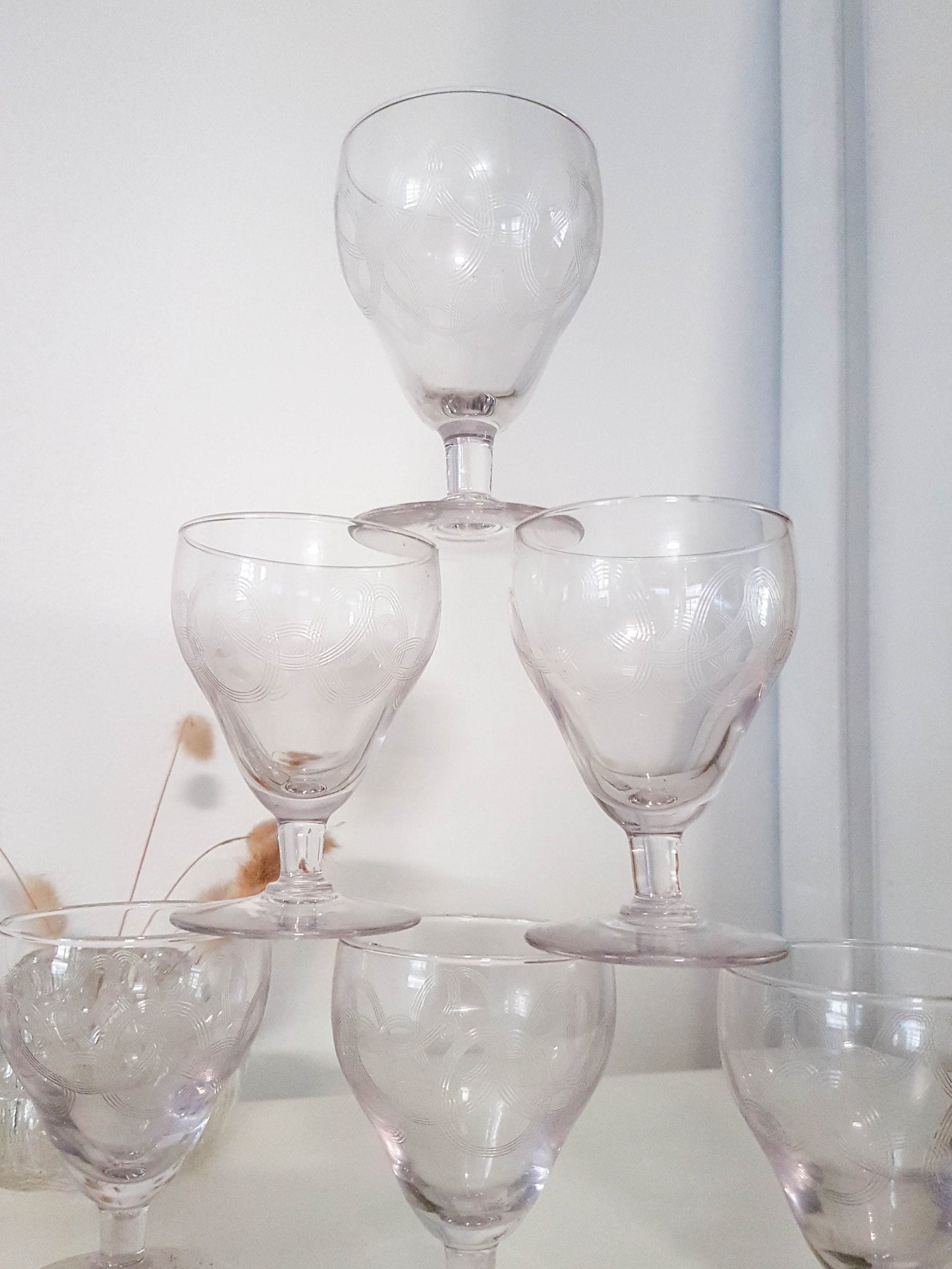 6 Verres à porto ou liqueur en cristal gravé vintage