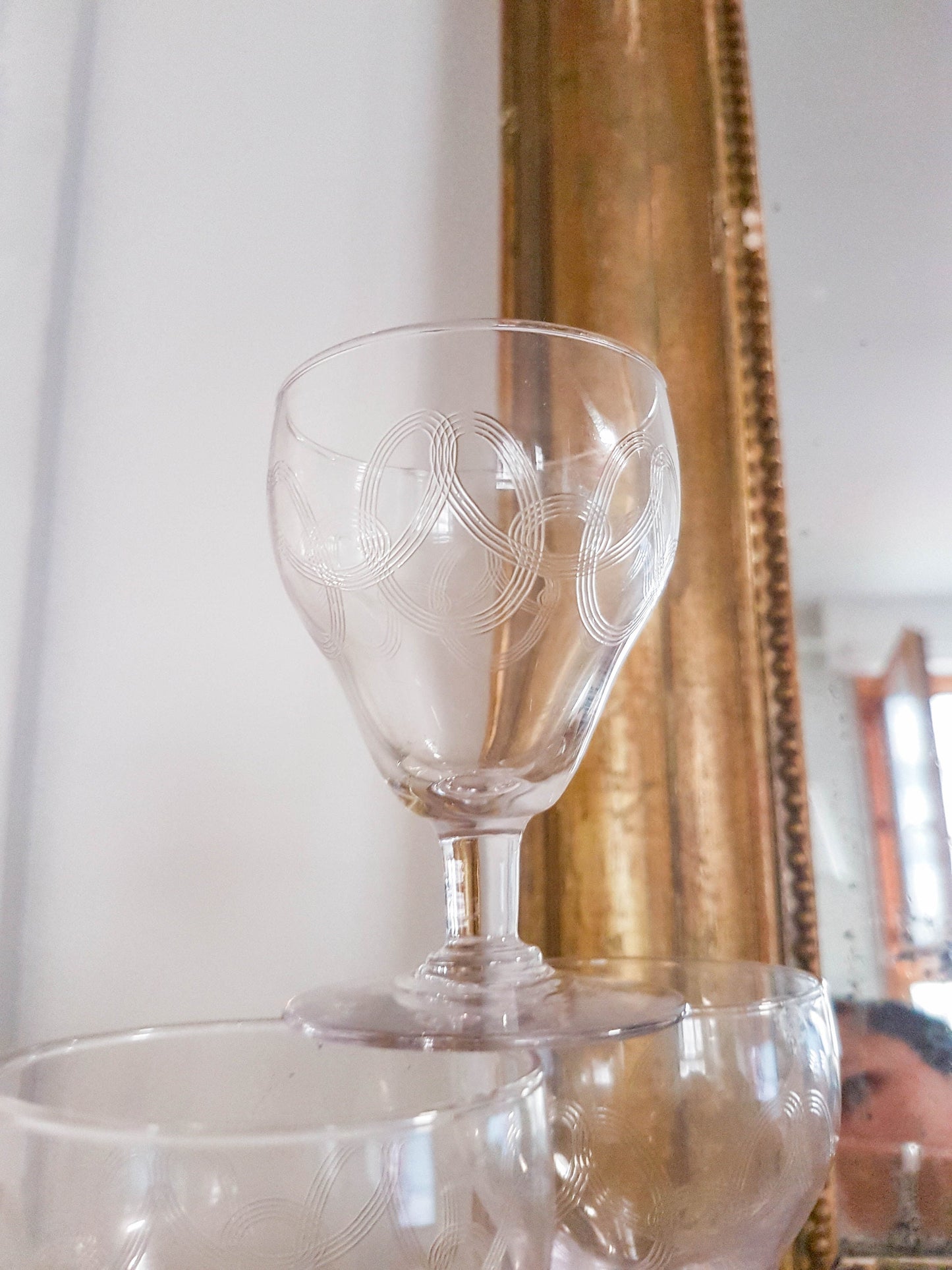 6 Verres à porto ou liqueur en cristal gravé vintage