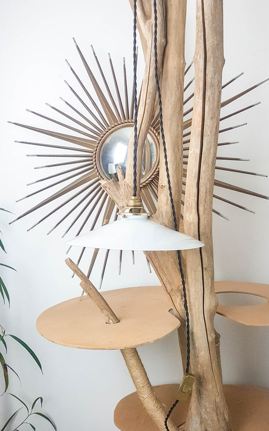 Vintage pendant light with white opaline lampshade, 1950