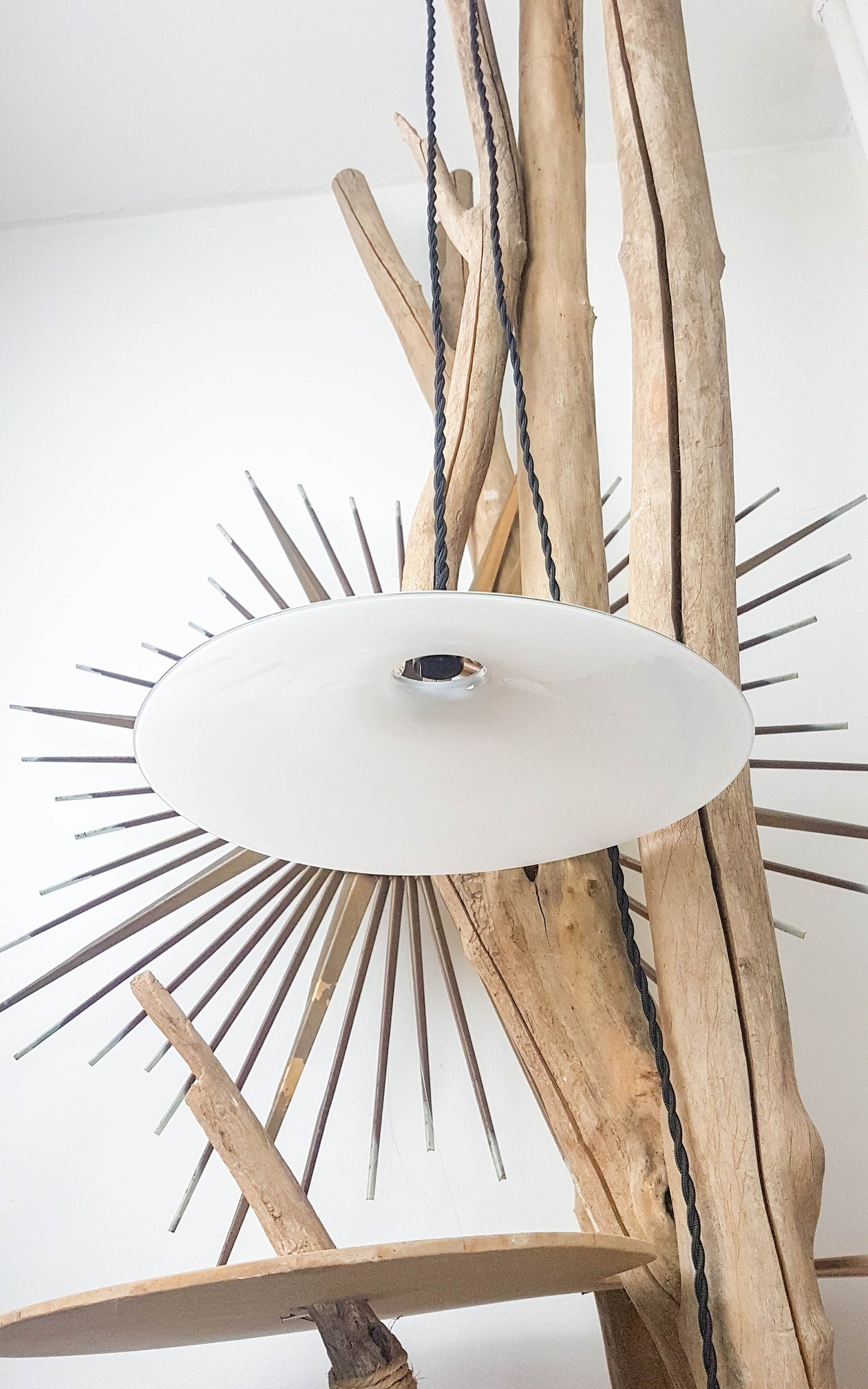 Suspension vintage abat jour opaline blanche, 1950