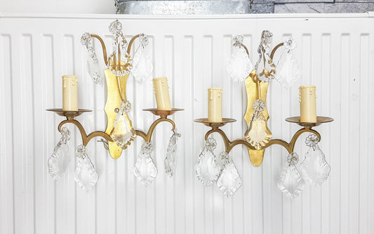 Pair of MG bronze and crystal wall lights