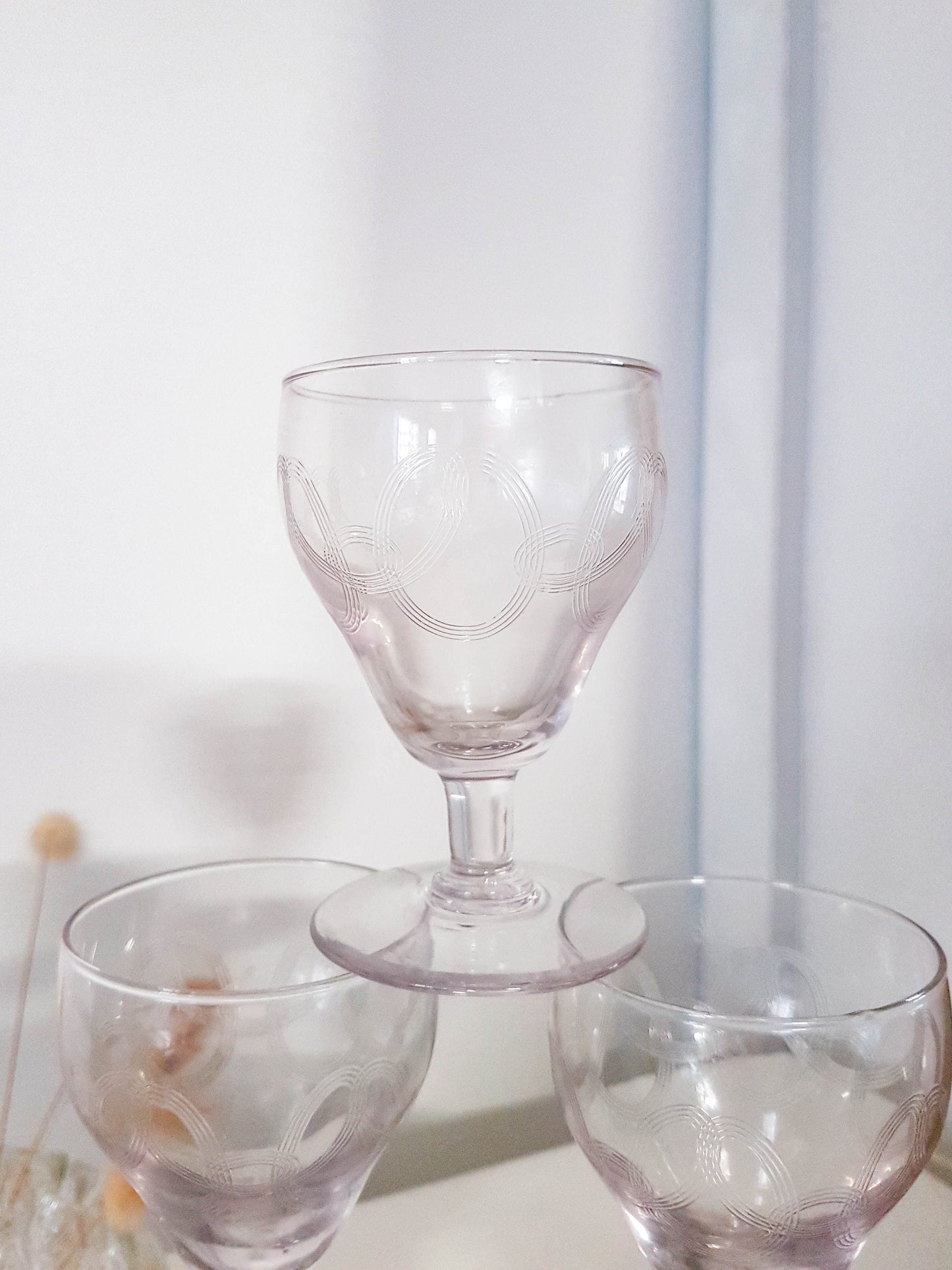 6 Verres à porto ou liqueur en cristal gravé vintage