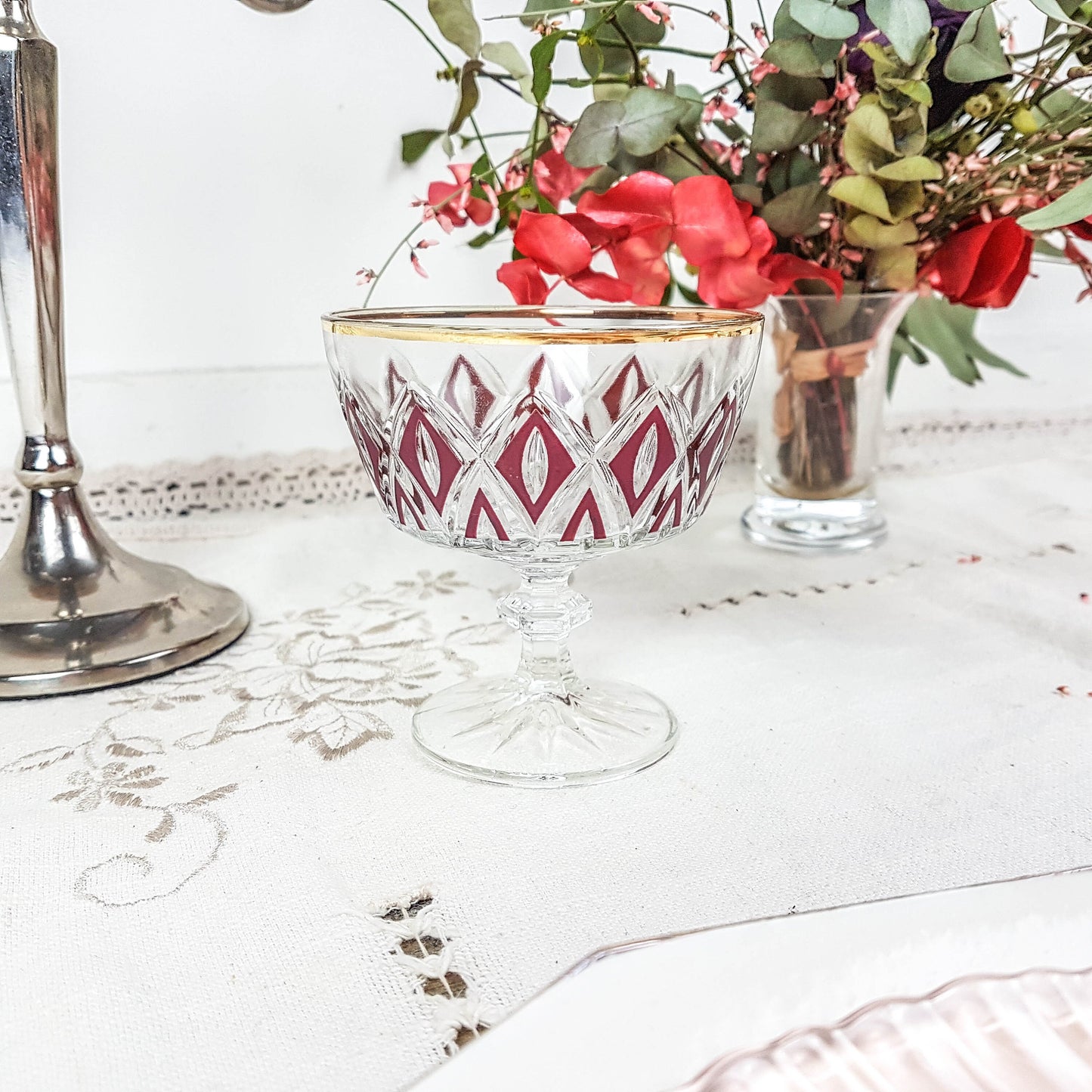 Service de table pour 2 personnes, 4 Assiettes dépareillées, couverts, verres ROSA - violn.fr