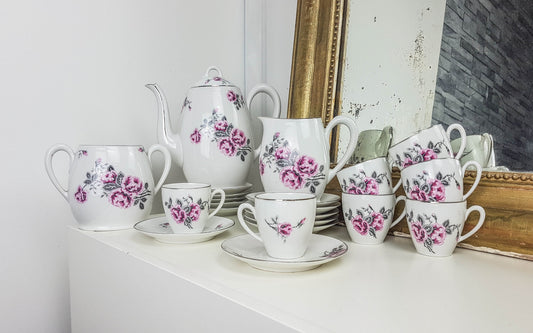 White porcelain tea set with floral pattern