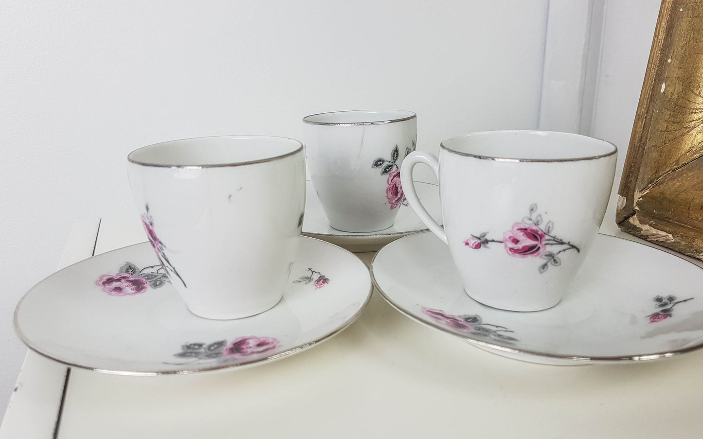 White porcelain tea set with floral pattern