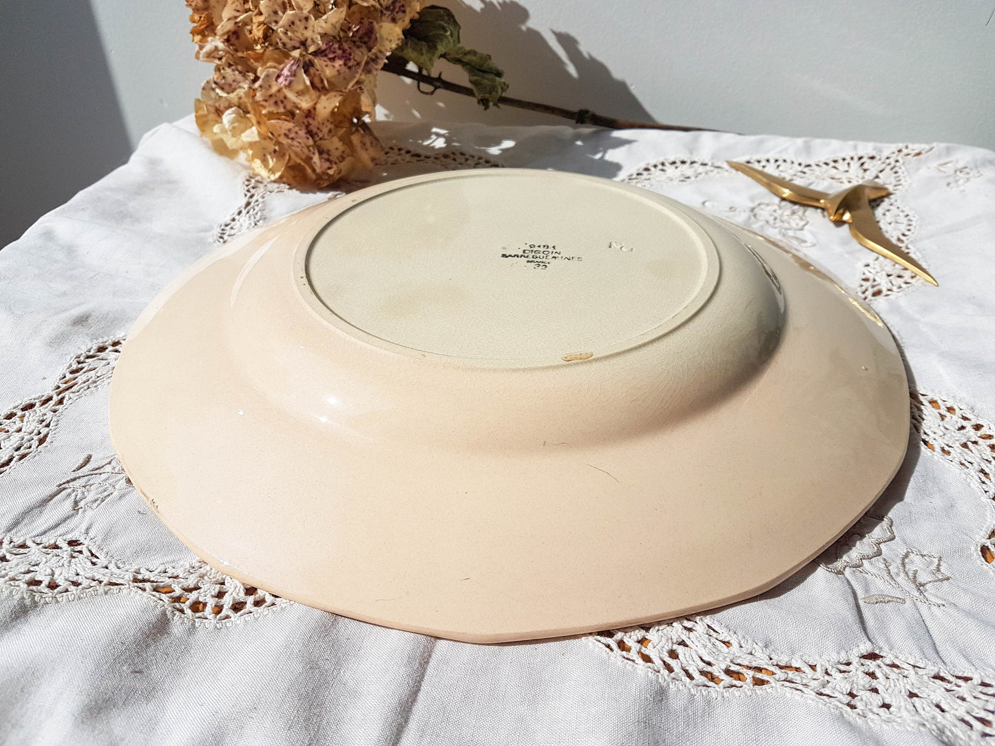Digoin Sarreguemines pink pattern dish