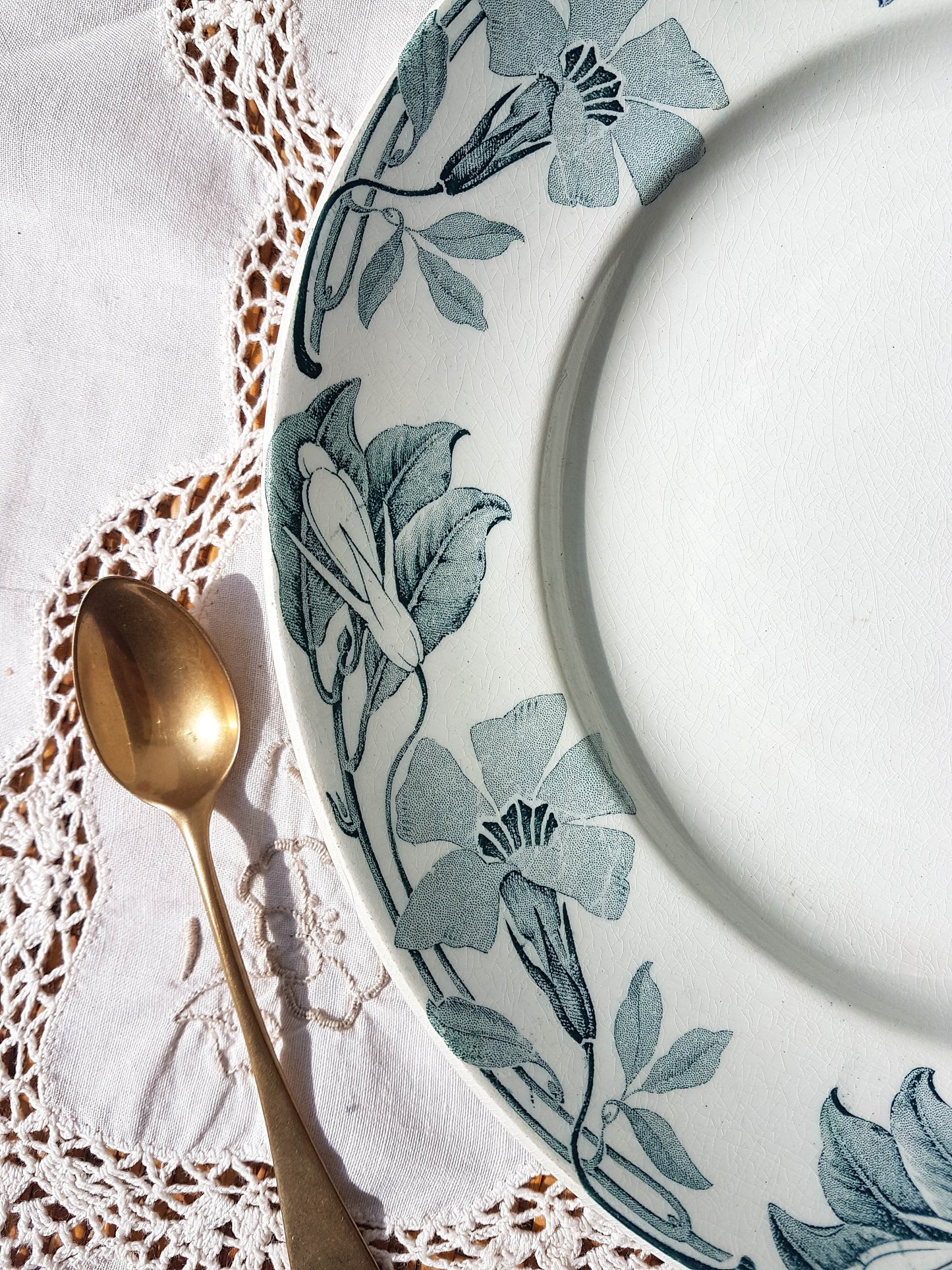 Luneville Terre de fer dish POITOU model white and blue