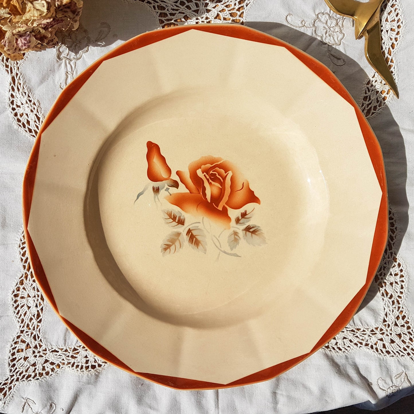 Digoin Sarreguemines pink pattern dish