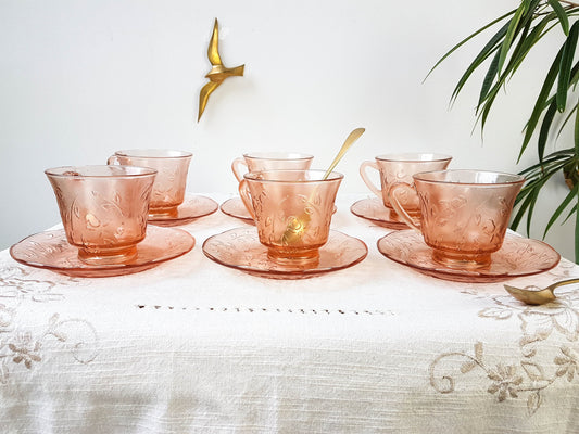 6 Tasses en verre depression rose Indonesia vintage - violn.fr