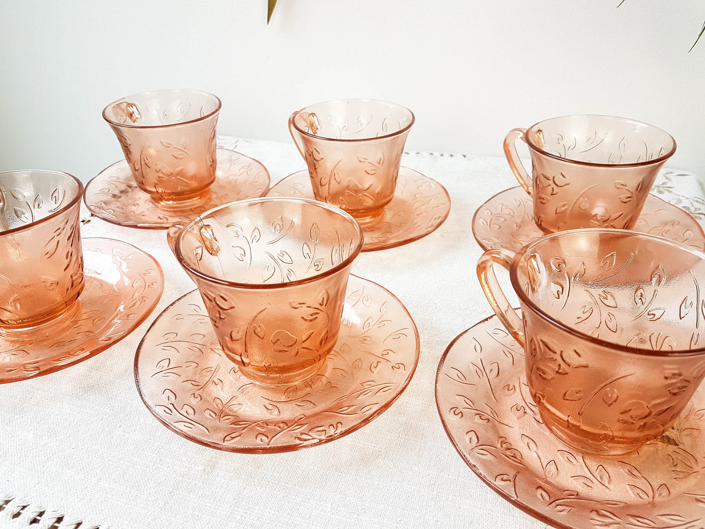 6 Tasses en verre depression rose Indonesia vintage - violn.fr