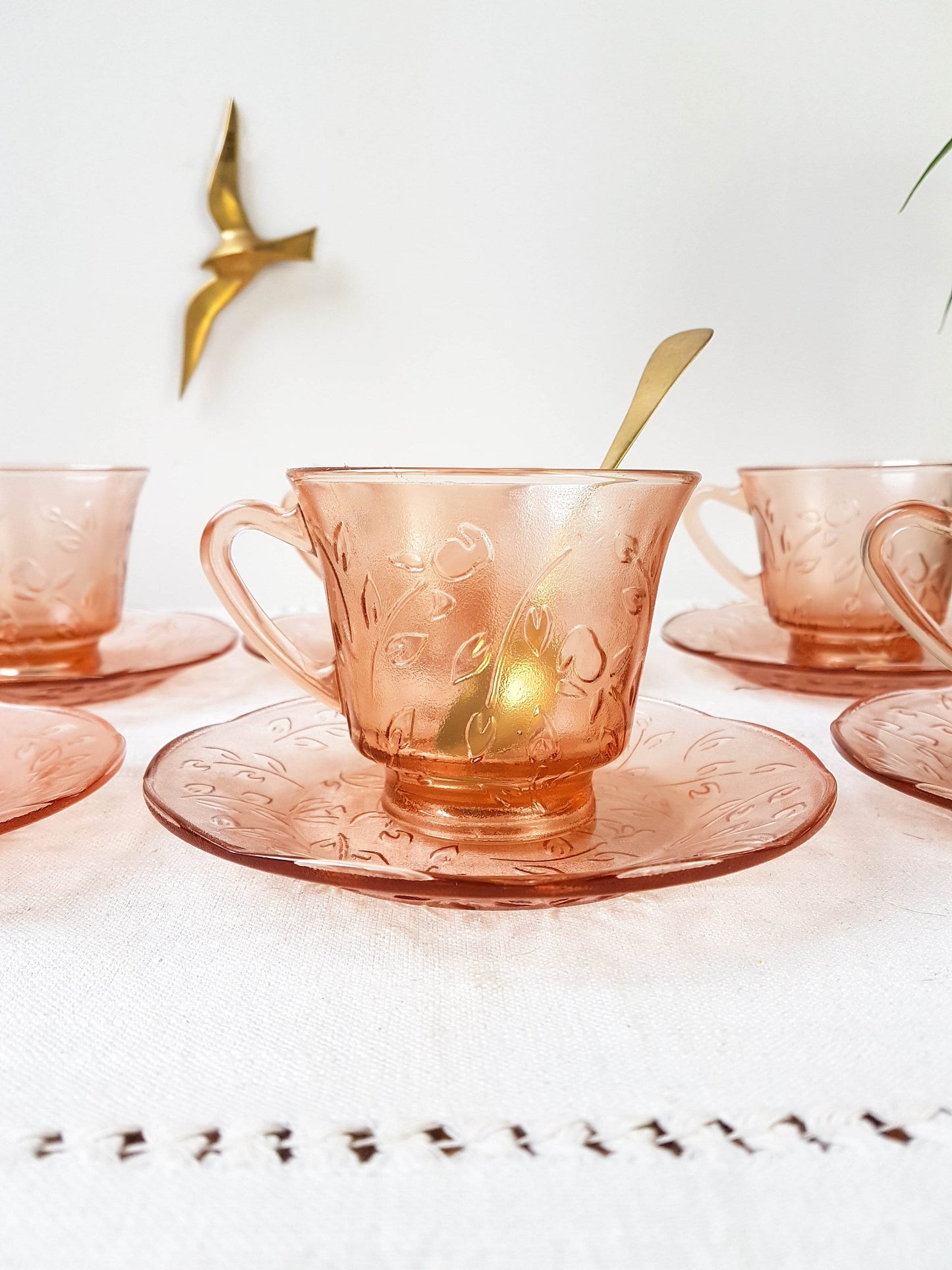 6 Tasses en verre depression rose Indonesia vintage - violn.fr