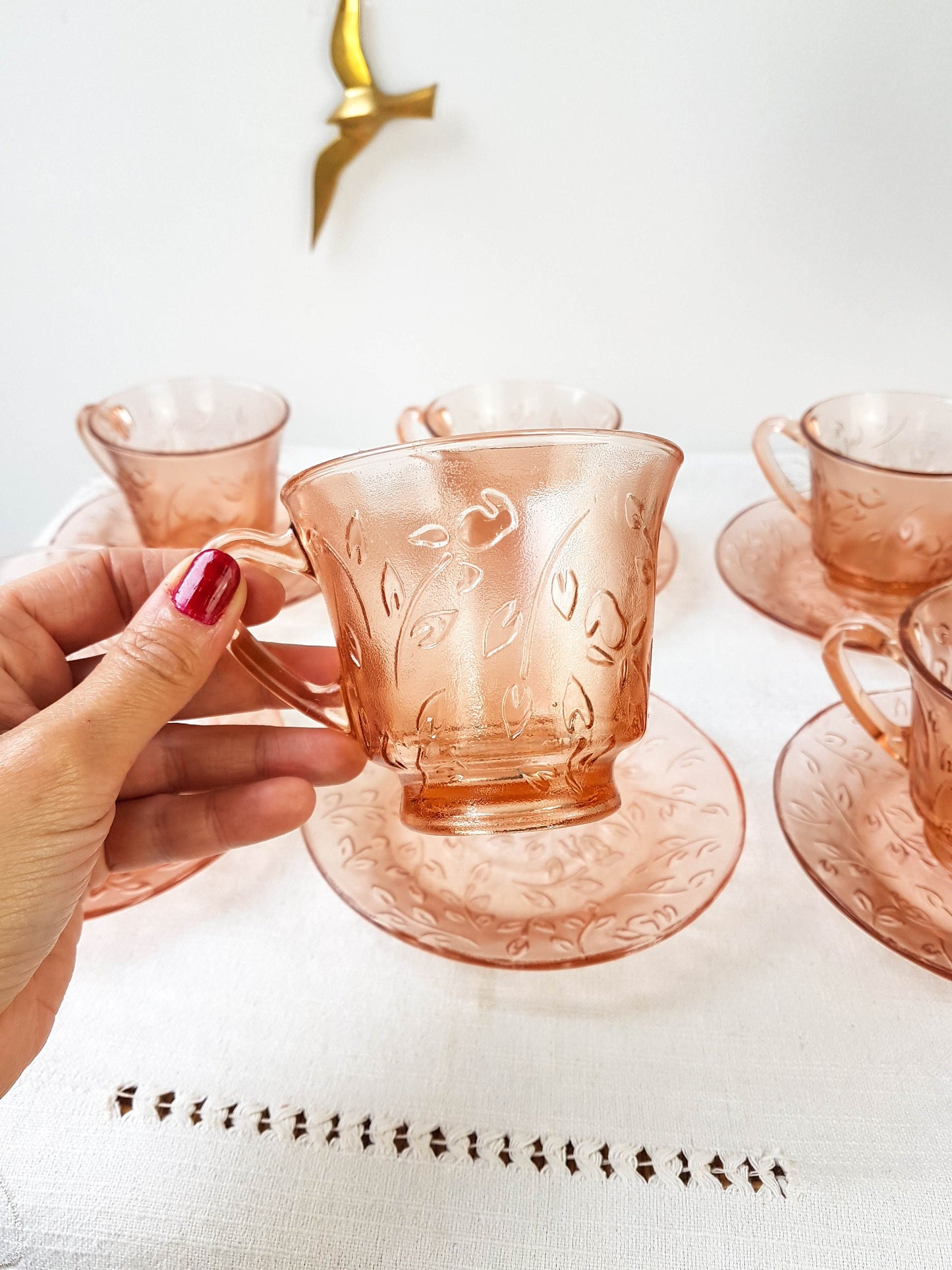 6 Tasses en verre depression rose Indonesia vintage - violn.fr