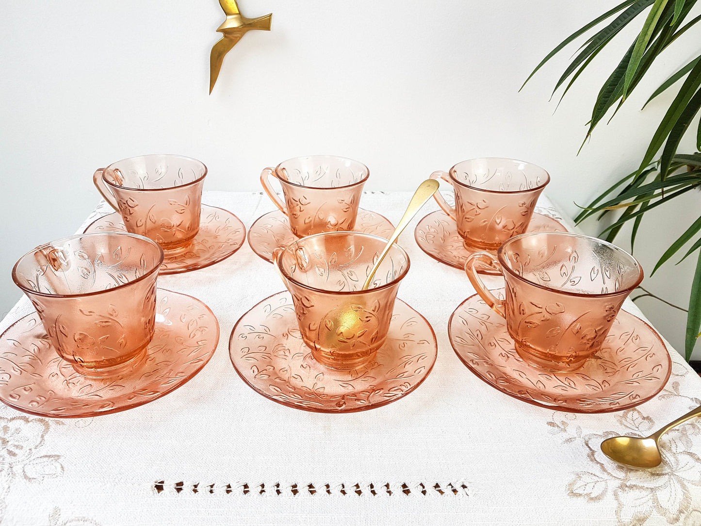 6 Tasses en verre depression rose Indonesia vintage - violn.fr