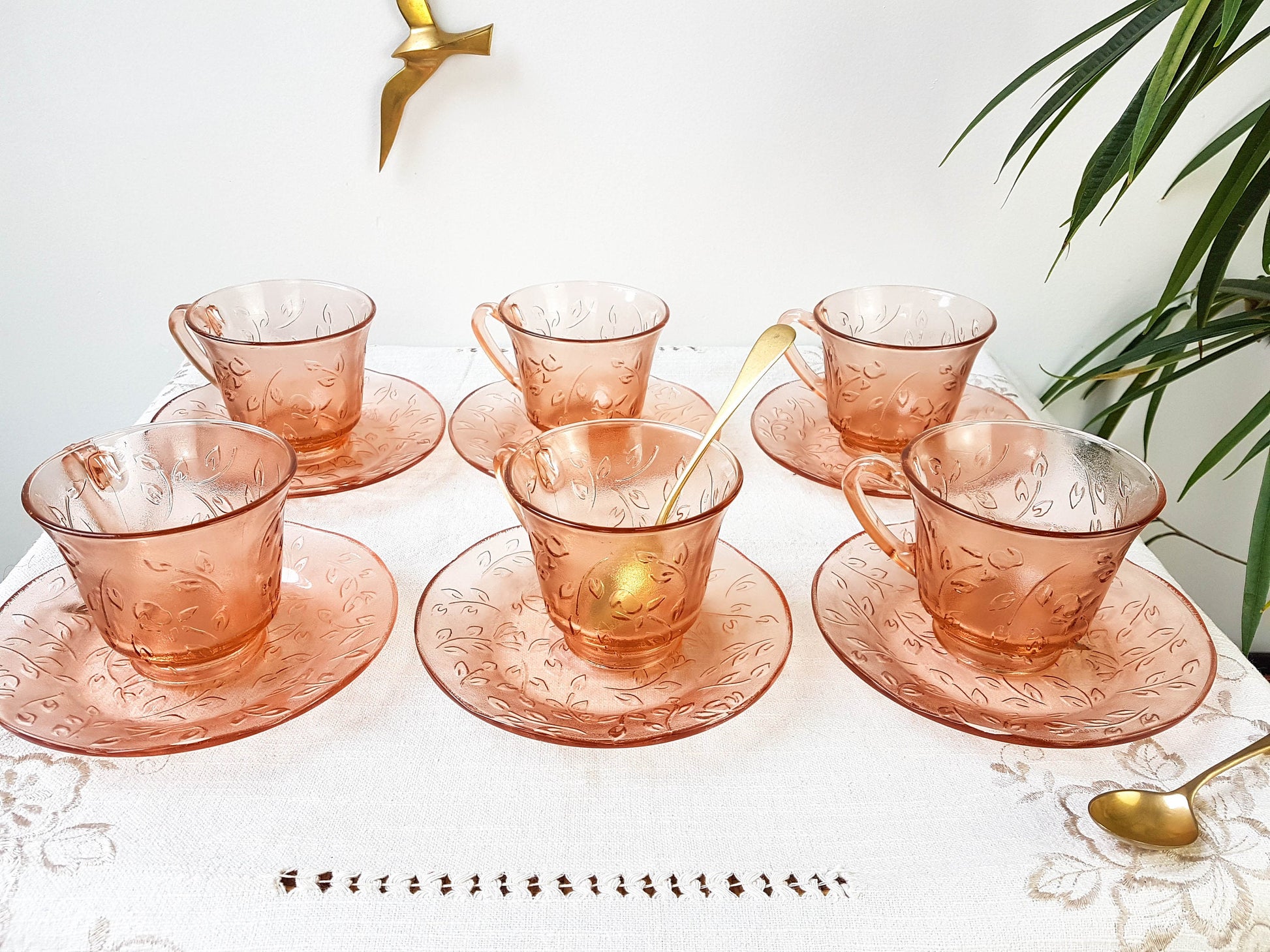 6 Tasses en verre depression rose Indonesia vintage - violn.fr