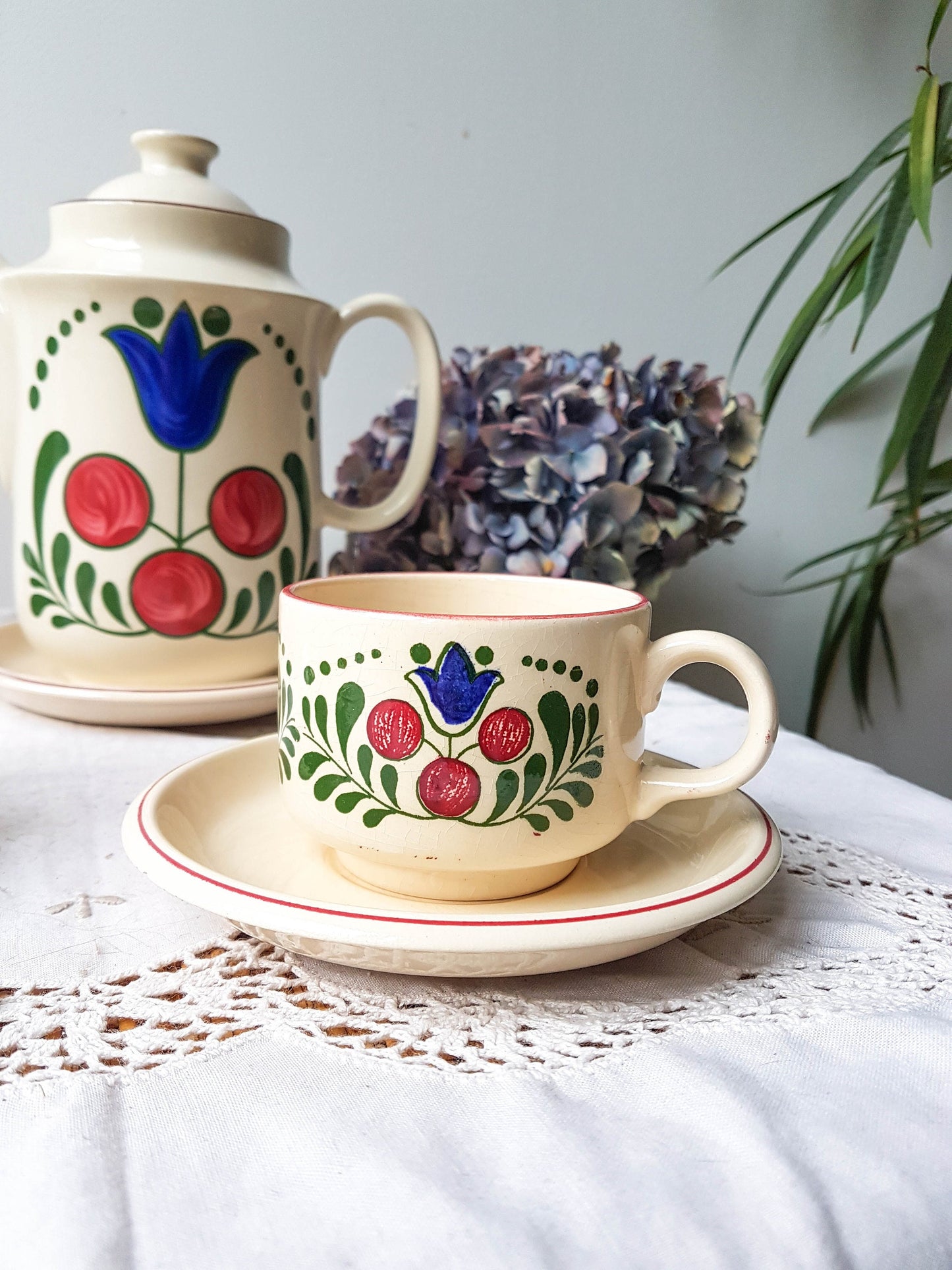 Service à café 5 personnes en faïence artisanale vintage - violn.fr