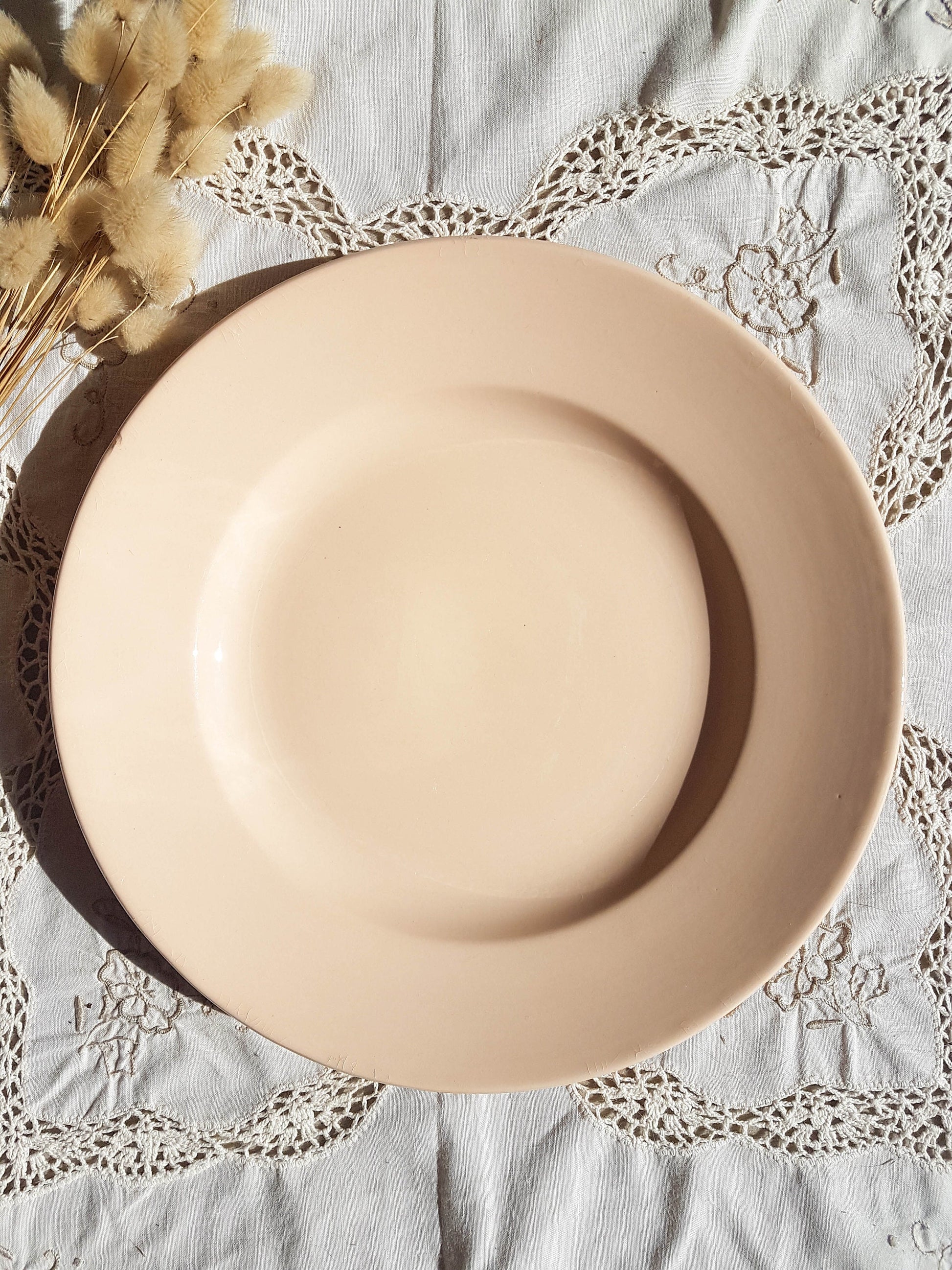 Grand plat rose en Faïence 1900 PEXONNE - violn.fr