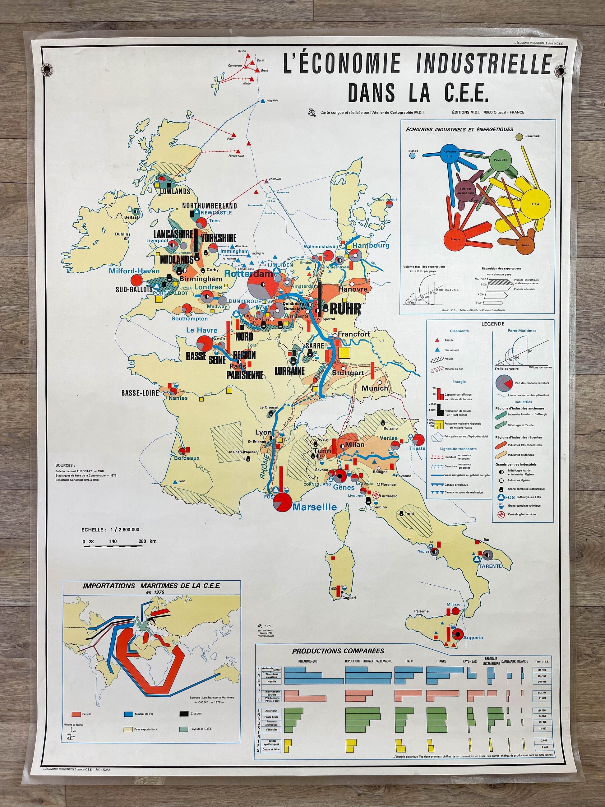 Carte Scolaire vintage L' Agriculture dans la C.E.E / L' économie industrielle dans la C.E.E MDI Année 1979 - violn.fr