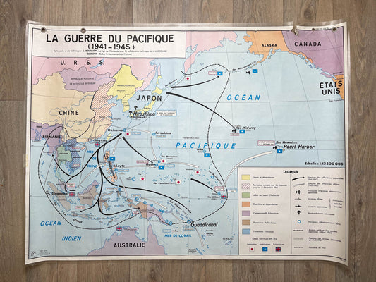 Carte Scolaire vintage Guerre en Europe et du Pacifique MDI Année 1975 - violn.fr