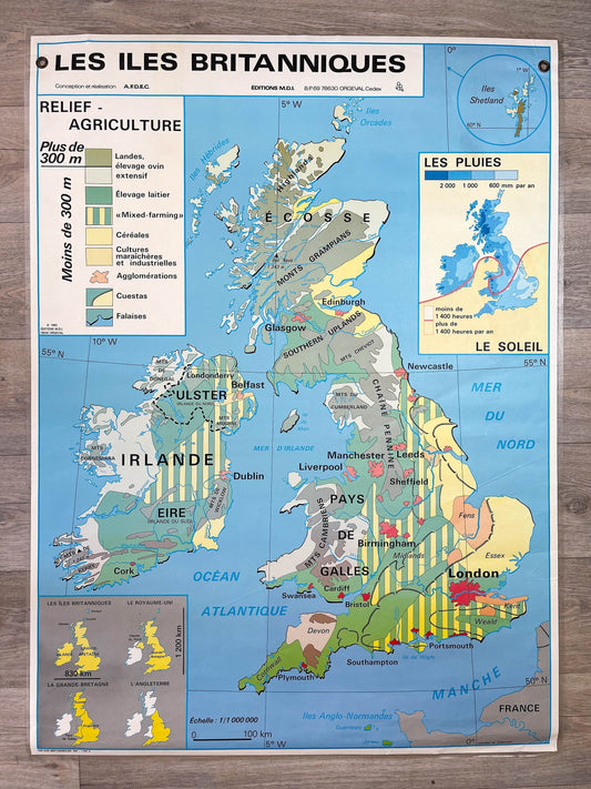 Carte Scolaire vintage Les îILES BRITANNIQUES MDI Année 1982 - violn.fr