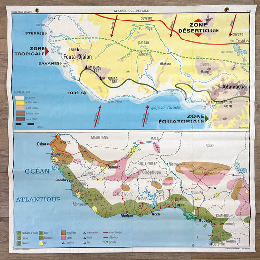 Carte Scolaire vintage AFRIQUE Occidentale / SAHARA Hachette Rossignol - violn.fr