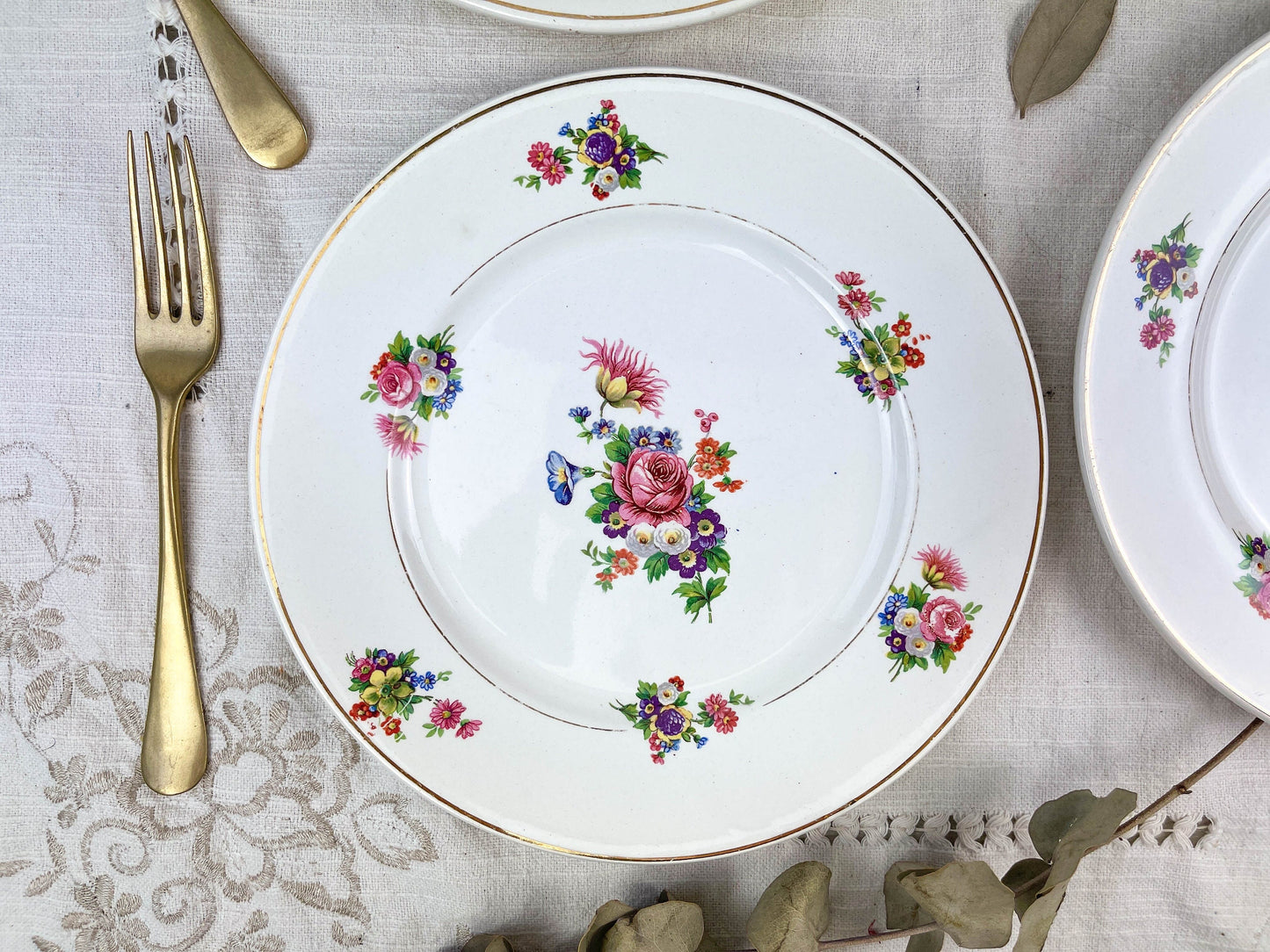 4 Small plates Terre de fer SALINS model ANNY floral pattern