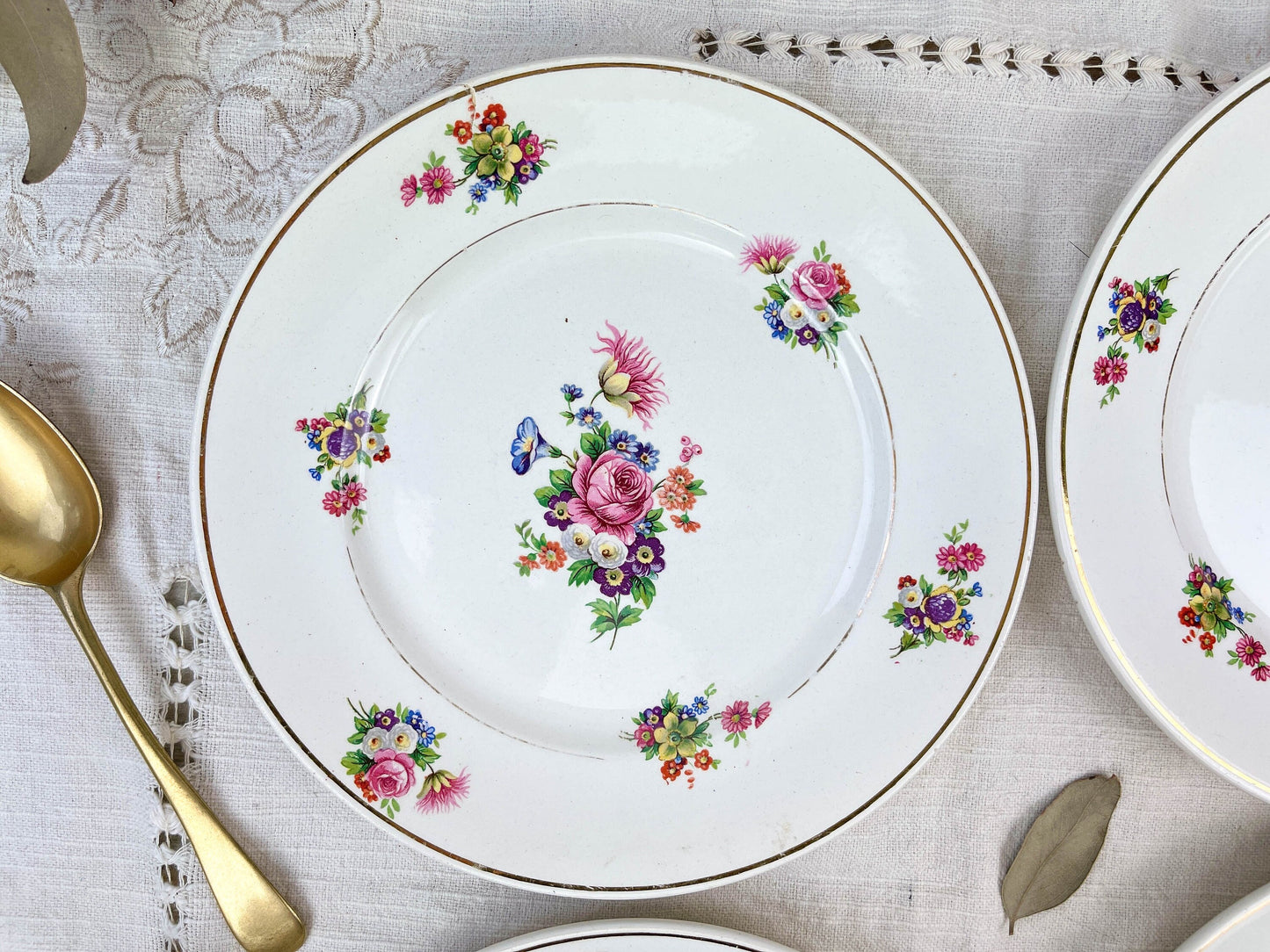 4 Small plates Terre de fer SALINS model ANNY floral pattern