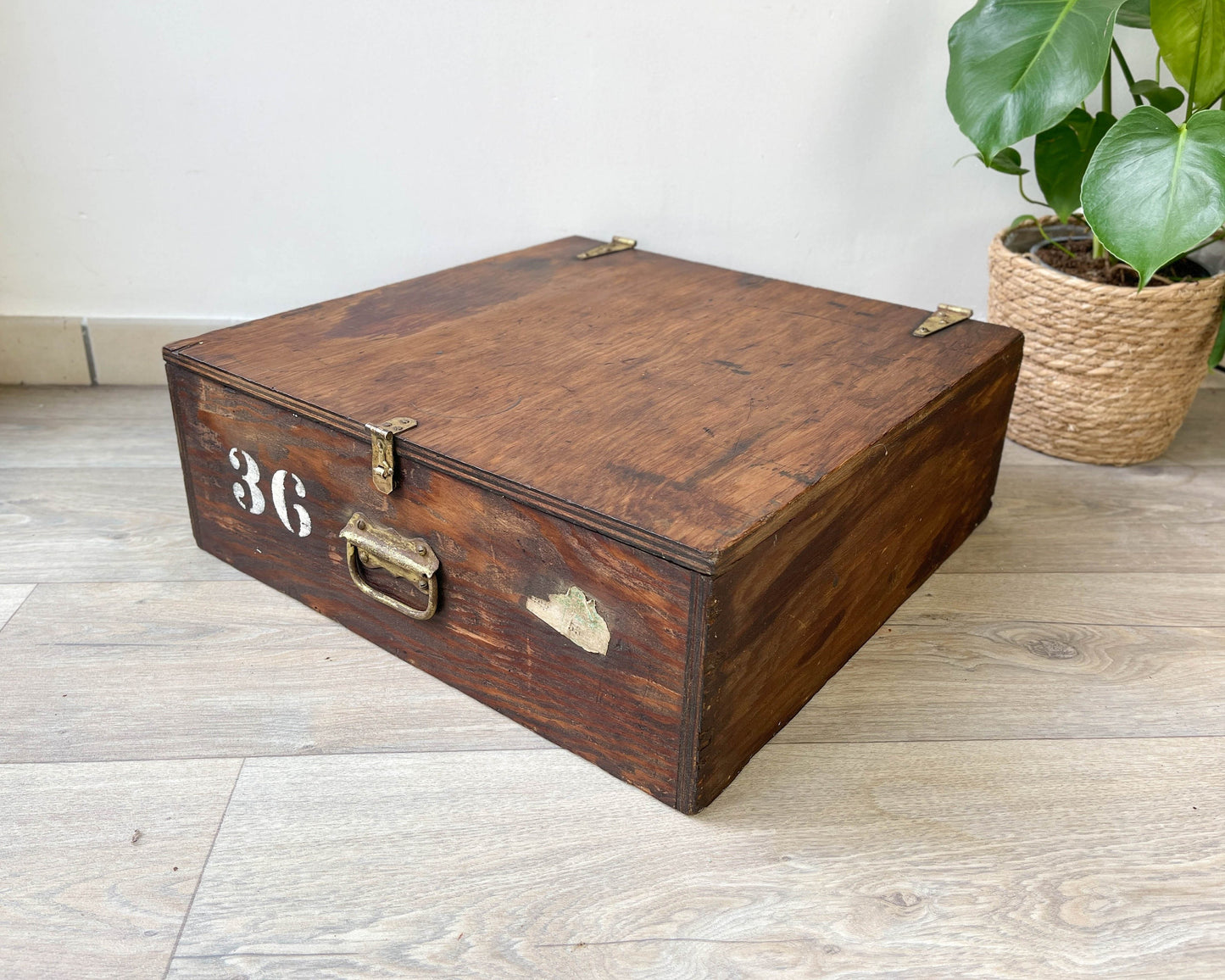 Vintage industrial style wooden locker crate
