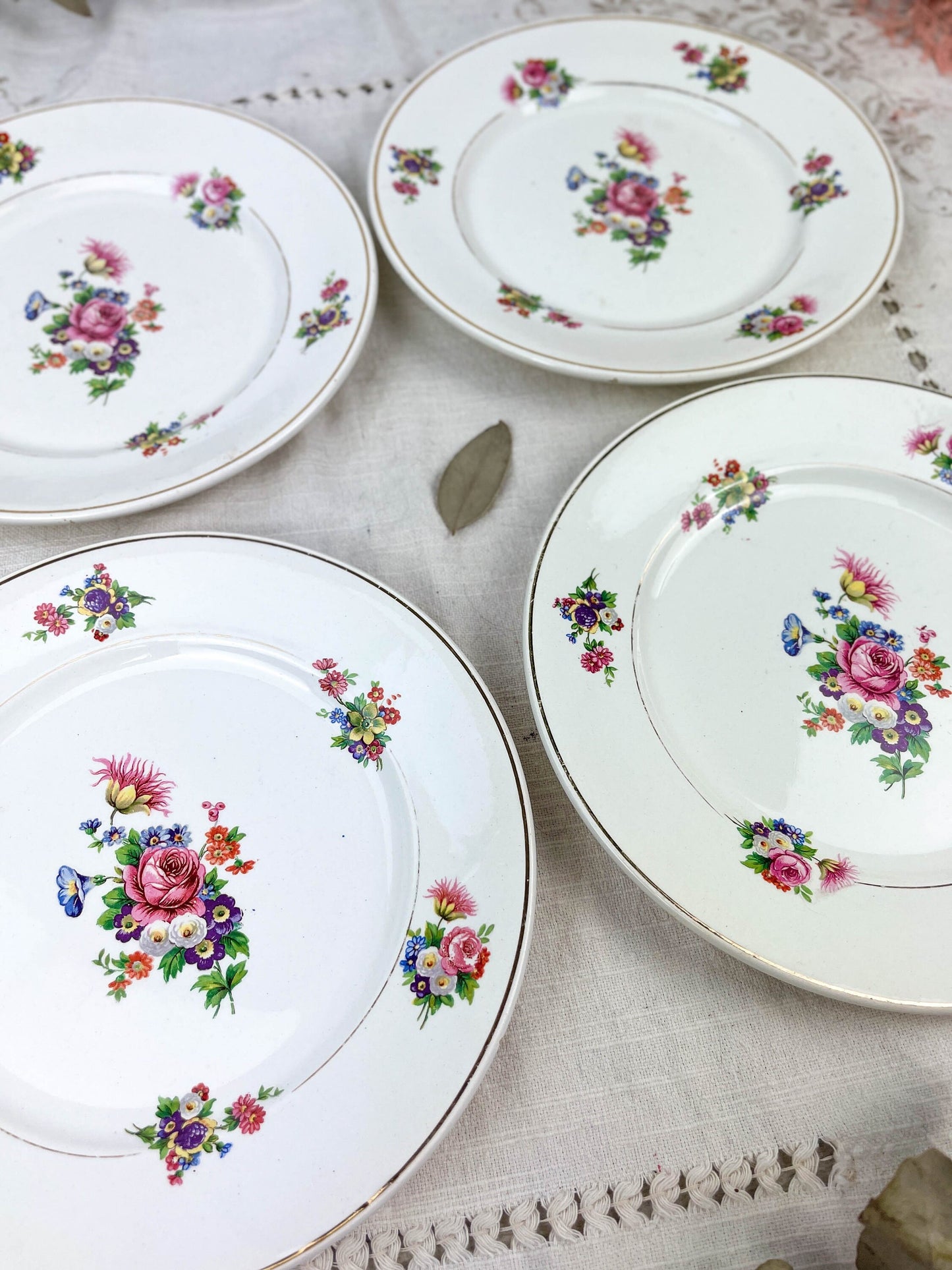4 Small plates Terre de fer SALINS model ANNY floral pattern