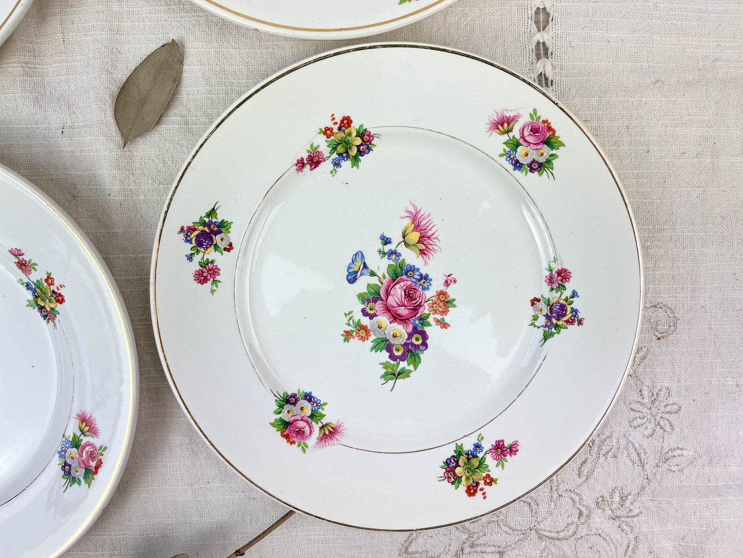 4 Small plates Terre de fer SALINS model ANNY floral pattern
