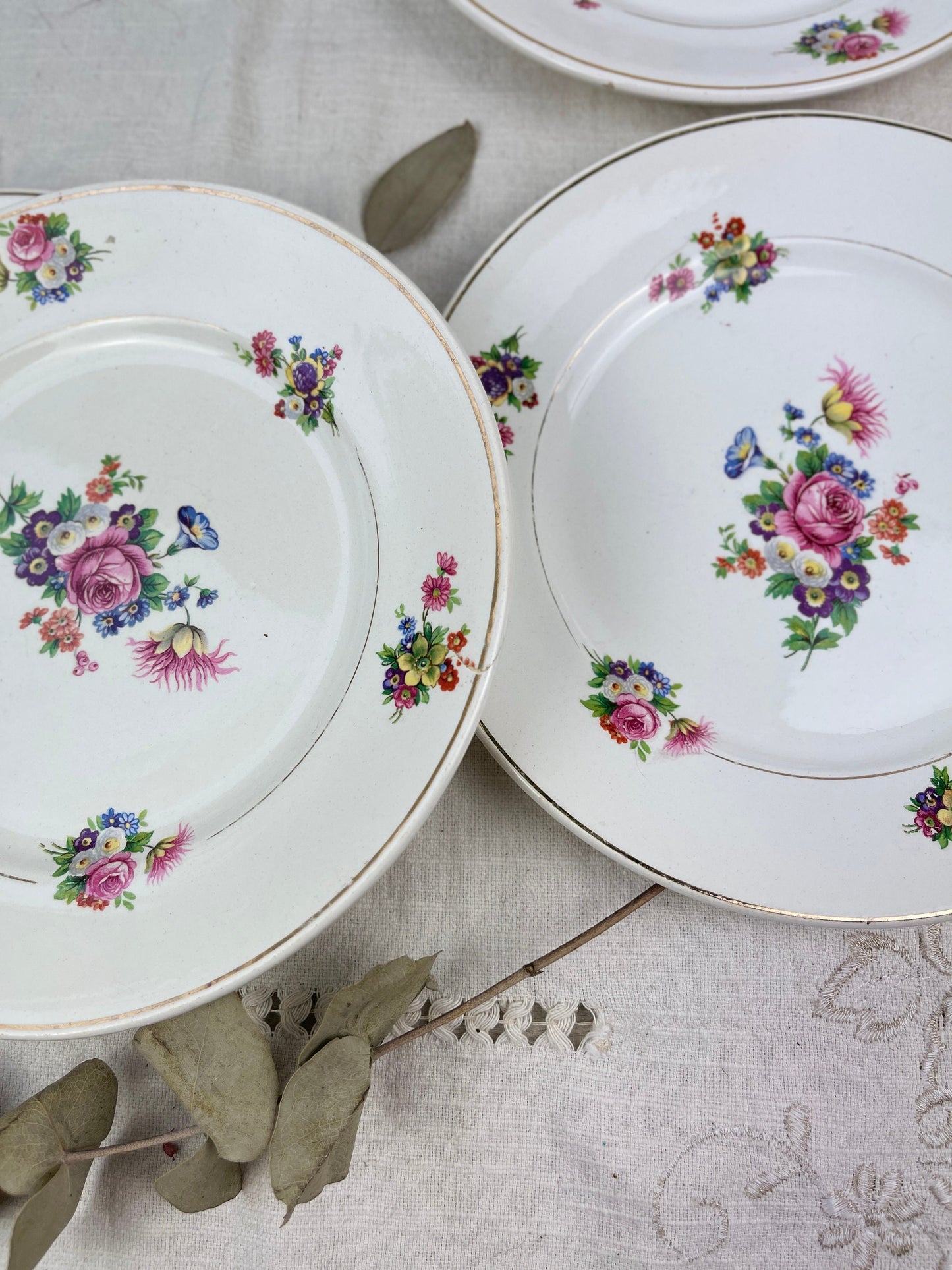 4 Small plates Terre de fer SALINS model ANNY floral pattern