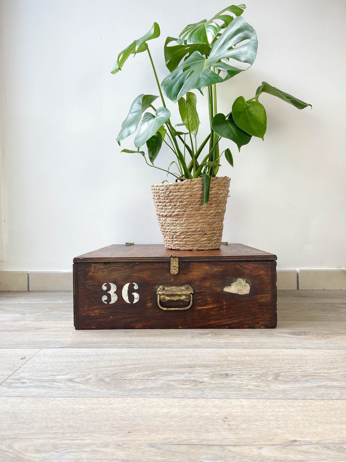 Vintage industrial style wooden locker crate