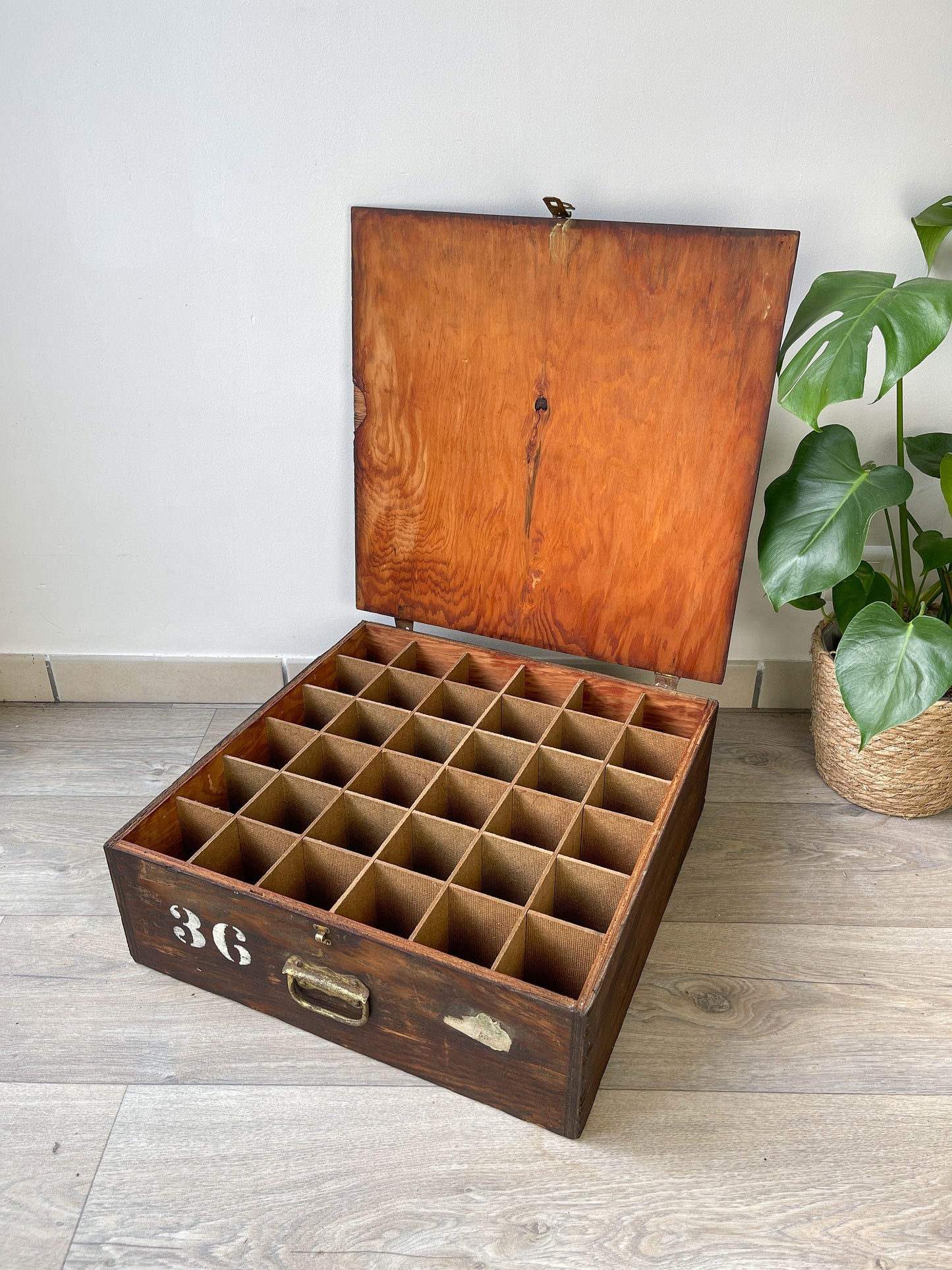 Vintage industrial style wooden locker crate