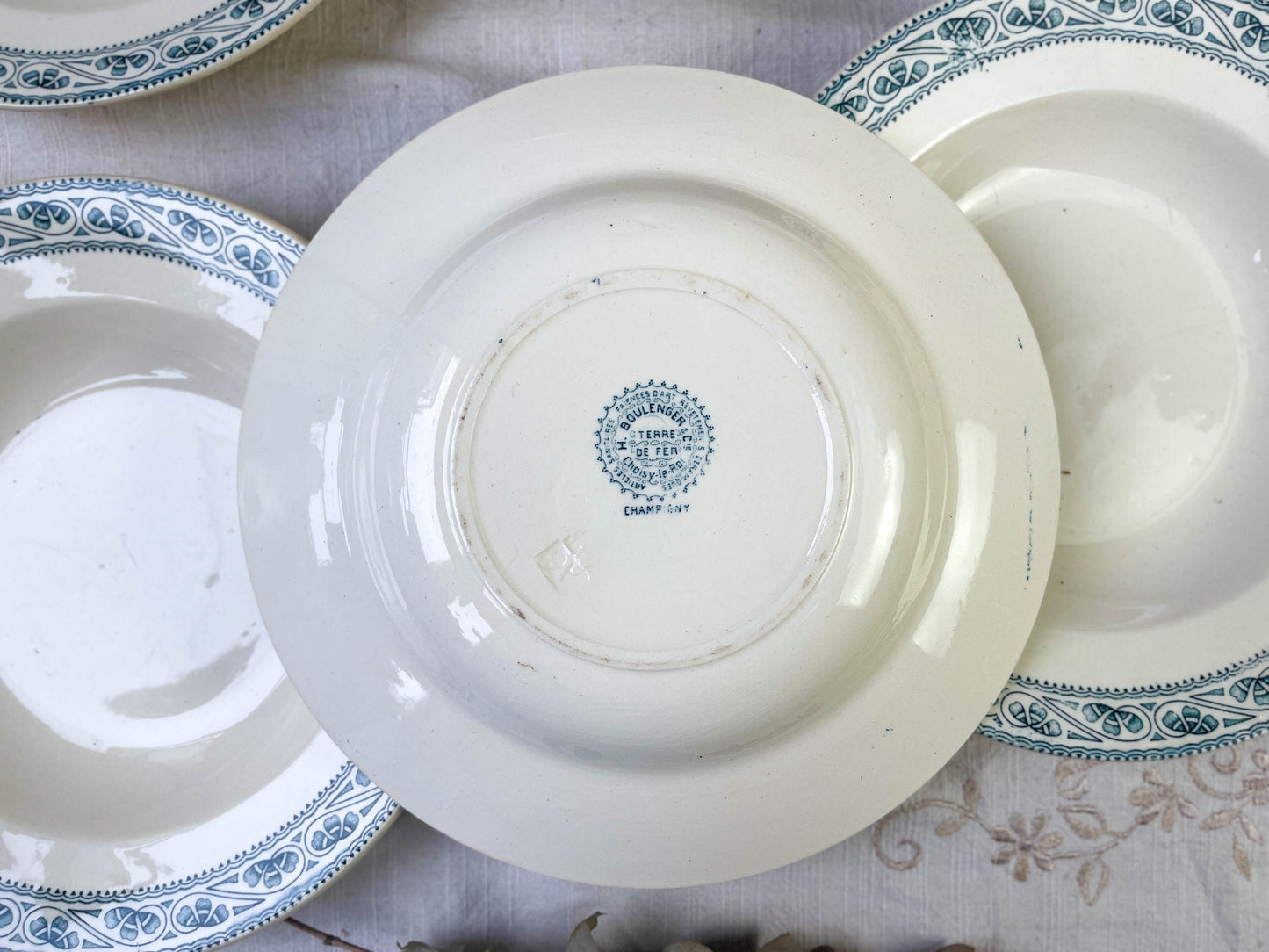6 BOULENGER blue Terre de Fer deep plates, Champigny model