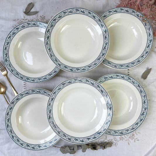 6 BOULENGER blue Terre de Fer deep plates, Champigny model