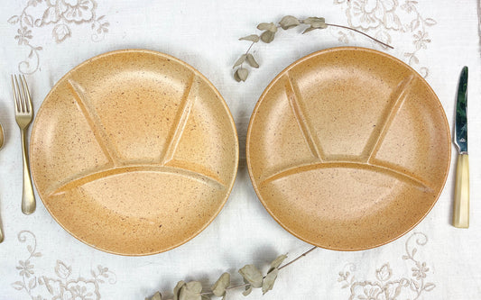 2 Assiettes à fondue en céramique ambre Made in France 1970