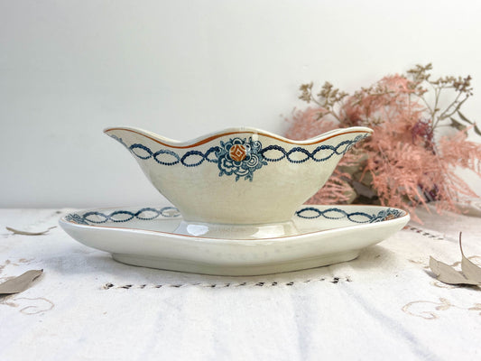 Blue orange Terre de fer sauce boat Made in France