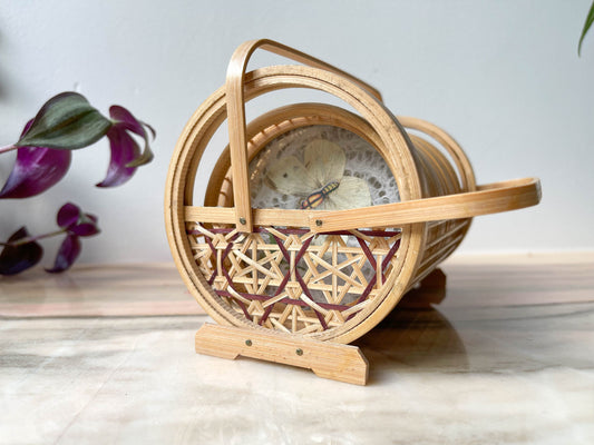 6 Vintage Butterfly Coasters and Storage Basket 1960 ~ Bamboo Butterfly Coaster ~ Table Decoration ~ Curiosity ~ Bohemian ~ Boho